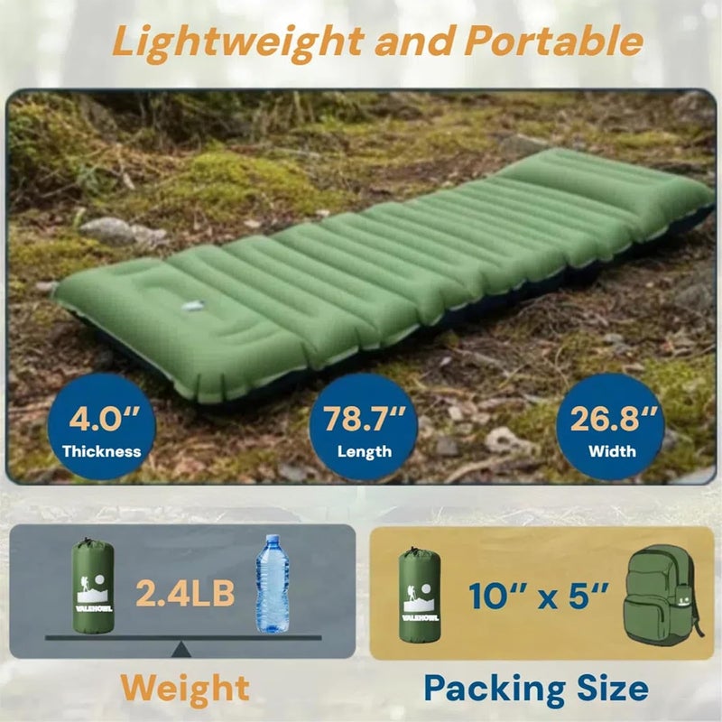 VALEHOWL 4 Inch Thick Camping Sleeping Pad with Internal Straps - R Value 4.0 for 4 Seasons, Durable & 100% Waterproof Outdoor Air Mattress, Lightweight Sleeping Mat for Hiking, Backpacking, Travel - Image 2
